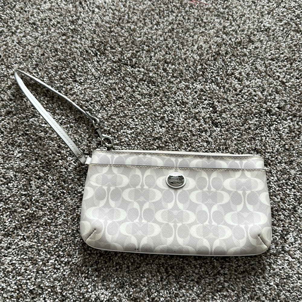 Coach White/Silver Monogrammed Wristlet